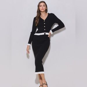 Able Contrast Ruffle Top & Skirt Set black